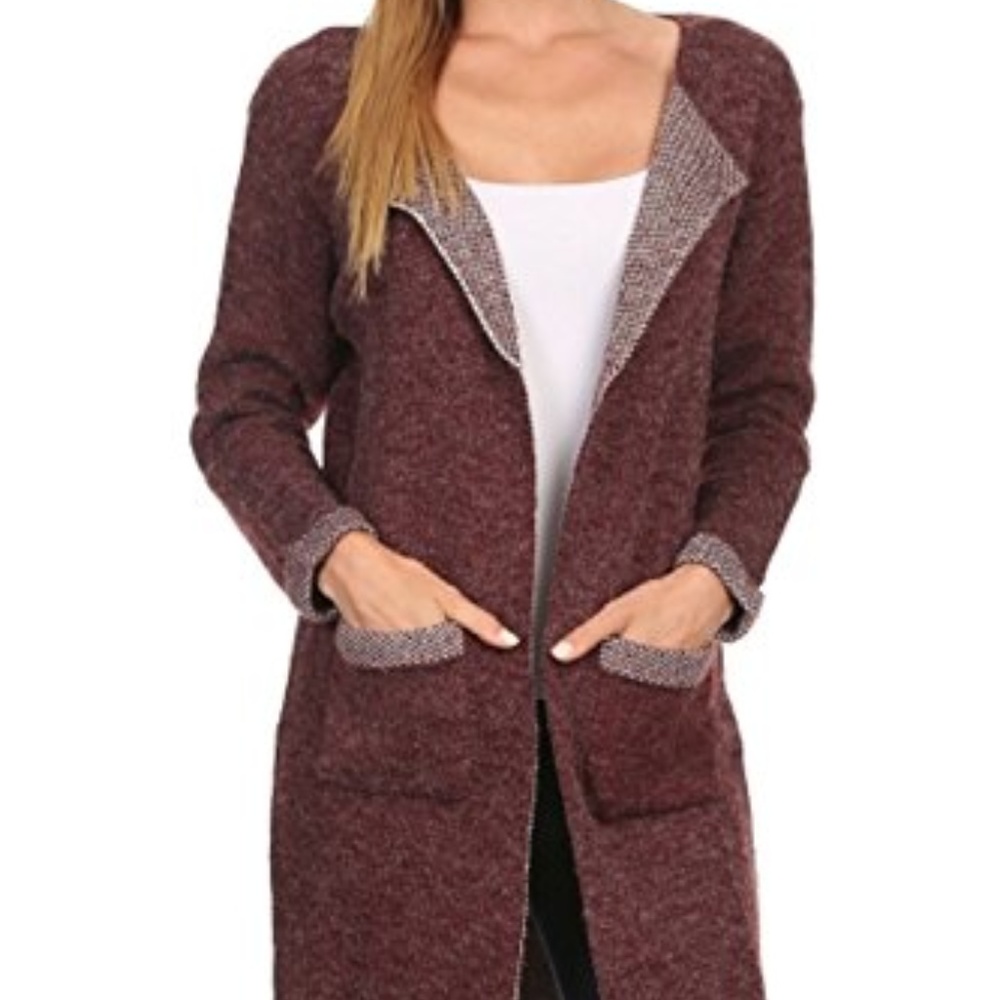 Open Front Patch Pocket Knit Cardigan Sweater